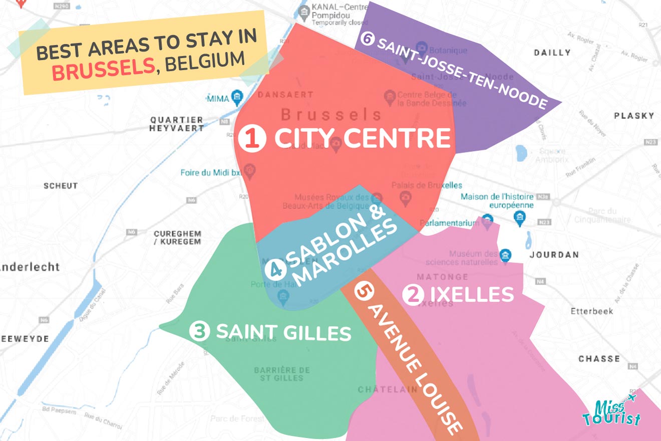 Map of best places to stay Brussels